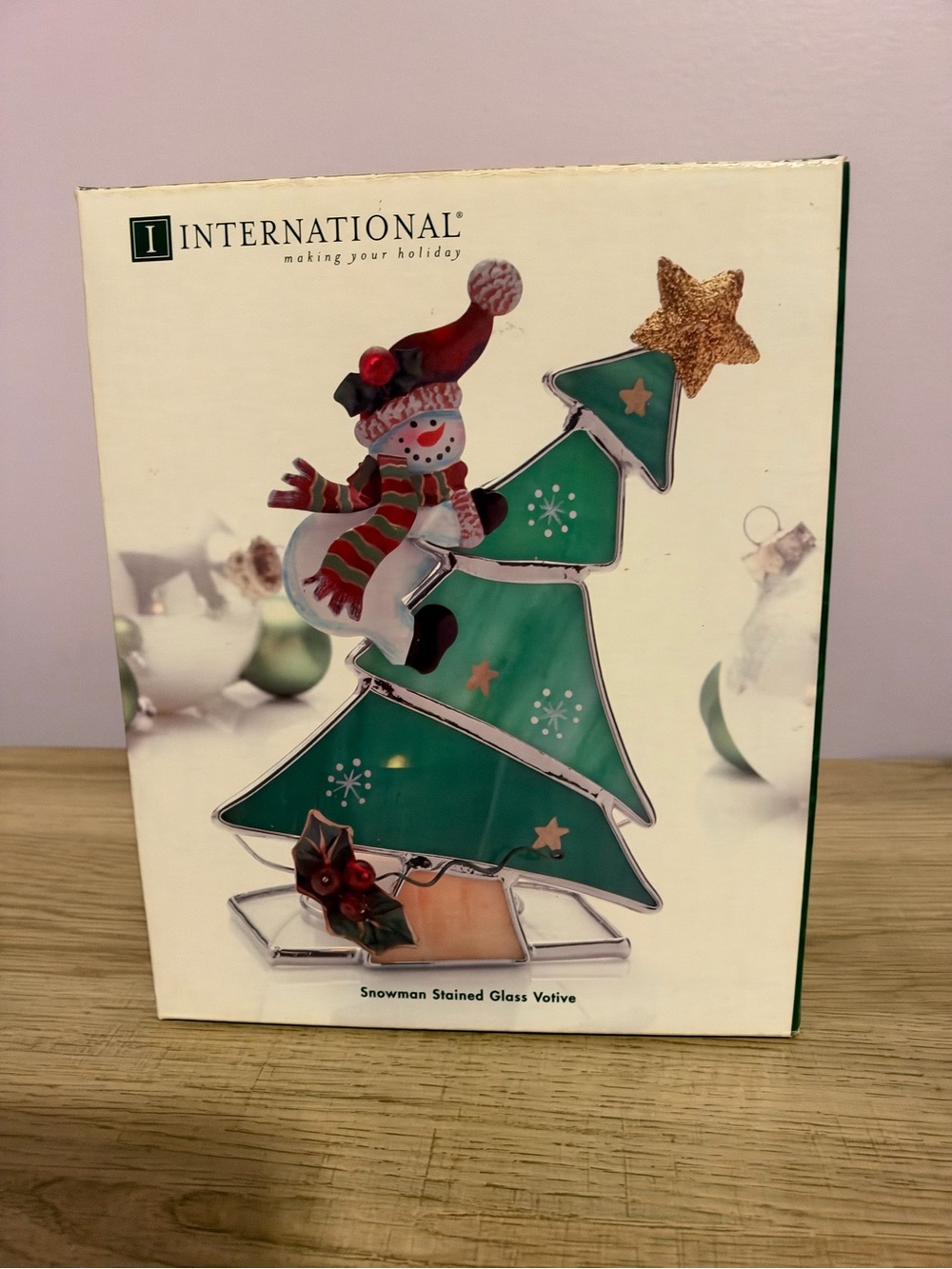 International snowman stained glass votive
